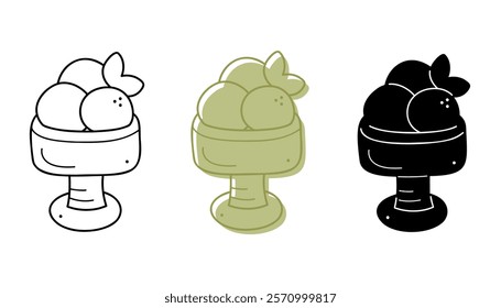 A small set with ice cream in a bowl in different colors.  Clip art for your projects.
