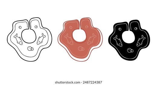 A small set with inflatable ring in different colors. Doodle clip art for your projects.