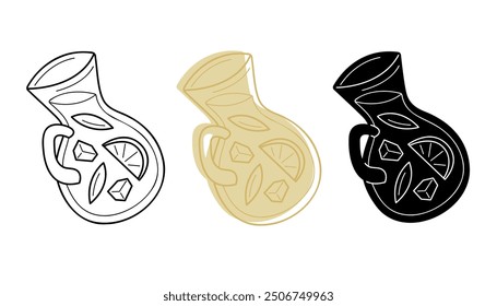 A small set with jug of lemonade in different colors. Clip art for your projects.