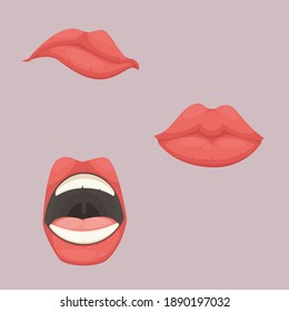 small set of lips emotions on a colored background