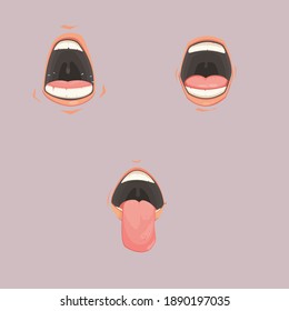 small set of lips emotions on a colored background