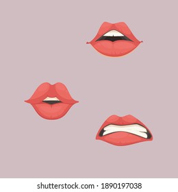 small set of lips emotions on a colored background