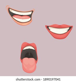 small set of lips emotions on a colored background