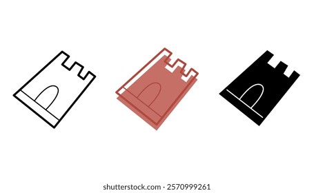 A small set with sandbox mold in the shape of a castle in different colors. Clip art for your projects.