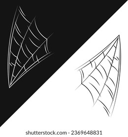 Small set of spider web as a symbol of Halloween. Black and white doodle vector illustration.