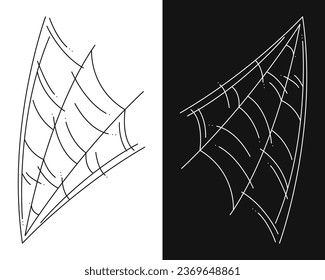 Small set of spider web as a symbol of Halloween. Black and white doodle vector illustration.