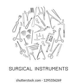 A small set of surgical medical instruments, poster design or backdrop.  