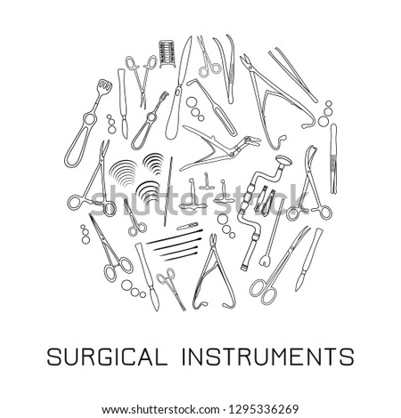 A small set of surgical medical instruments, poster design or backdrop.  