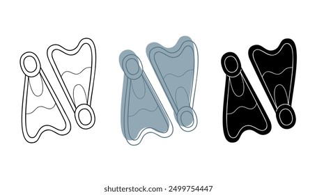 A small set of swimming fins in different colors. Clip art for your projects.