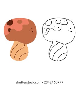 Small set with two abstract mushrooms doodle. Black and white and color clipart vector illustration.