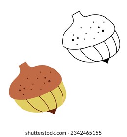 A small set with two abstract nut doodle. Black and white and color clipart vector illustration.