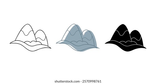 A small set of two mountains in different colors. Clip art for your projects.