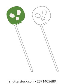 Small set with two scary carnival masks like a skull. Color, black and white flat vector illustration.