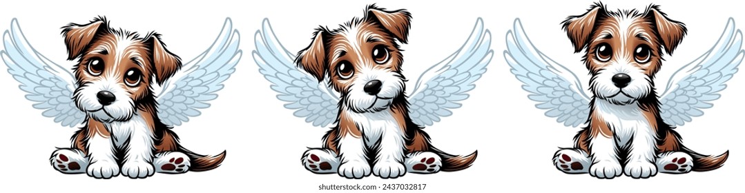 small shaggy curious puppy with angel wings