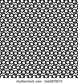 Small shapes with corners or roundness, connected to each other. Pattern in black and white.