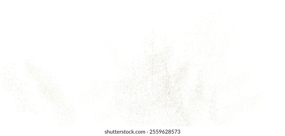 Small shiny golden particles of dust, pepper, sand scatter chaotically on a white background. Powder scatter effect. Vector 10 EPS