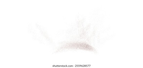 Small shiny golden particles of dust, pepper, sand scatter chaotically on a white background. Powder scatter effect. Vector 10 EPS