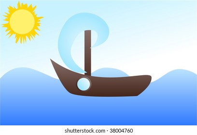 small ship in the blue sea