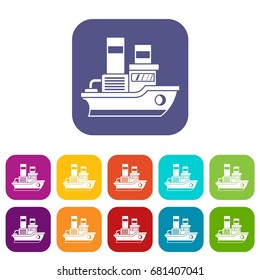 Small ship icons set vector illustration in flat style in colors red, blue, green, and other