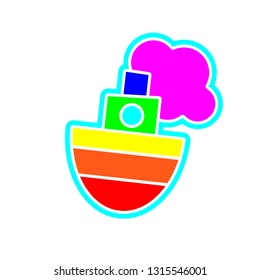 small ship, rainbow colors, logo