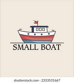 small ship with sails floating in the sea. Colorful flat textured vector illustration