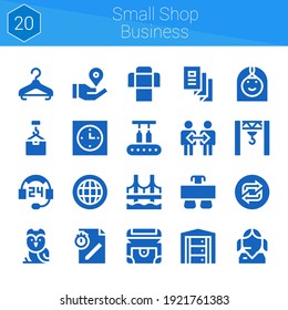 small shop business icon set. 20 filled icons on theme small shop business. collection of Loop, Chest, Support, Server, Owl, Trifold, Crane, Clock, Conveyor, Location pin, Sofa