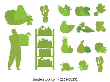Small shop concept with organic farm Silhouettes Premium vector template