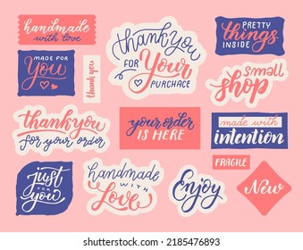 Small shop lettering sticker elements. Vector illustration 