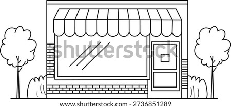 Small Shop Storefront Building Outline Vector Illustration