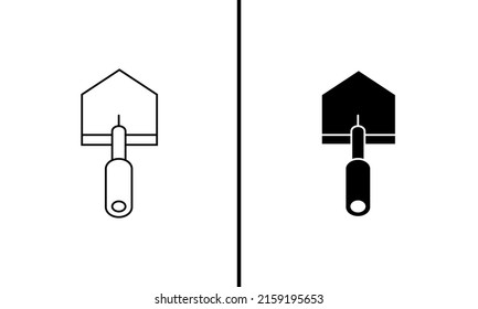 Small Shovel Icon Isolated On White Background. Line Art And Glyph Style Icon.