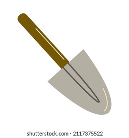 Small shovel with wooden handle. Gardening tool. Garden equipment. Flat vector illustration isolated on white background
