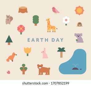 Pequeños y simples animales iconos de la naturaleza. ilustración vectorial mínima de diseño plano.