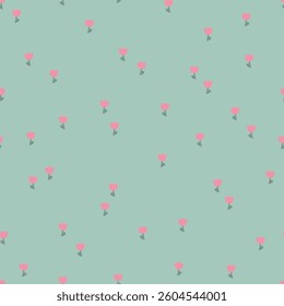 small simple flower tulip seamless pattern for tablecloth in pink, orange, green