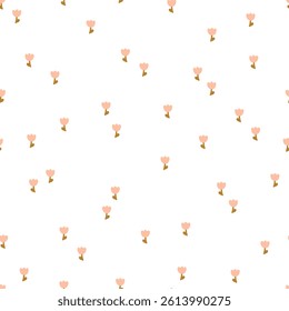 small simple flower tulip seamless pattern for tablecloth in pink, orange, green