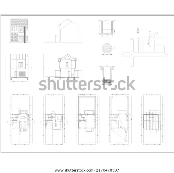 small\
and simple house floor plan and elevation\
sketch