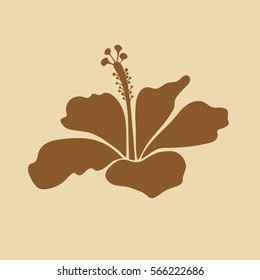 Small single colorful flower. Vector cute icon with beige and brown isolated hibiscus flower. The elegant element for template or fashion prints. Motley spring floral icon.