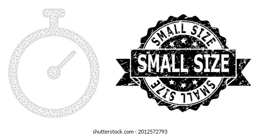 Small Size unclean seal print and vector time tracker mesh model. Black seal has Small Size caption inside ribbon and rosette. Abstract flat mesh time tracker, created from flat mesh.