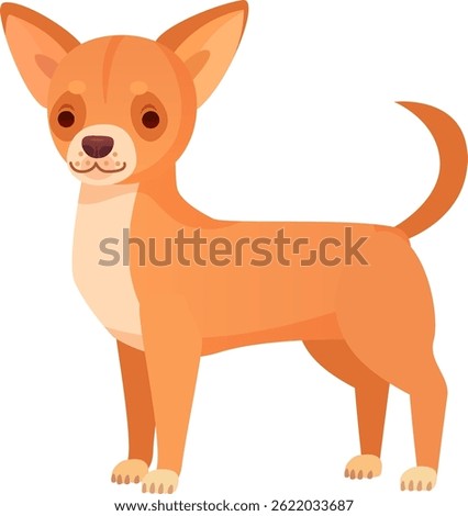 Small sized short coated dog breed with pointed ears and a curled tail, standing in a friendly and alert pose, exuding a playful and cheerful demeanor against a white background
