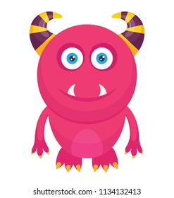 
A small sized unusual creature with devil ons and tooth, cartoon monster 
