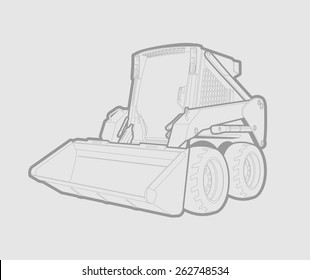 A small skid loader in  lines. gray background.