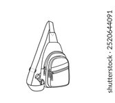 Small sling bag for women cross body sling chest bag for travel line art. Outline vector doodle illustration front and side view. Isolated on a white background