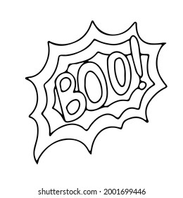 A small slogan in the cloud is an element of decoration for Halloween. Coloring. Gloomy Doodles. Vector illustration isolated on white background