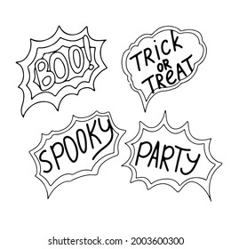 small slogan in the cloud is an element of decoration for Halloween. Coloring. Gloomy Doodles. Vector illustration isolated on white background