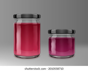 Small And Smaller Glass Jam Jars With Black Lids. EPS10 Vector