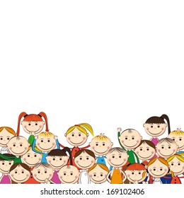 Small and smile boys and girls on white background