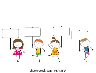 Small and smile colorful kids with banner