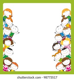Small and smile colorful kids with banner