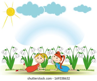 Small and smile girsl in spring garden