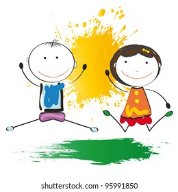 Small and smile kids play in outside