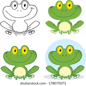 Small Smiling Frog Cartoon Character. Set Vector Collection